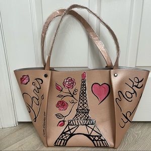 Neiman Marcus Tote Bag Hand Painted Eiffel Tower Paris Make Up